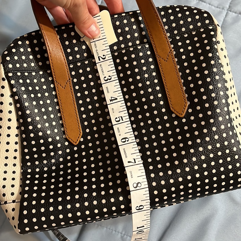 Fossil Black and White Polka Dot Bag with Tan Accents - Picture 12 of 14